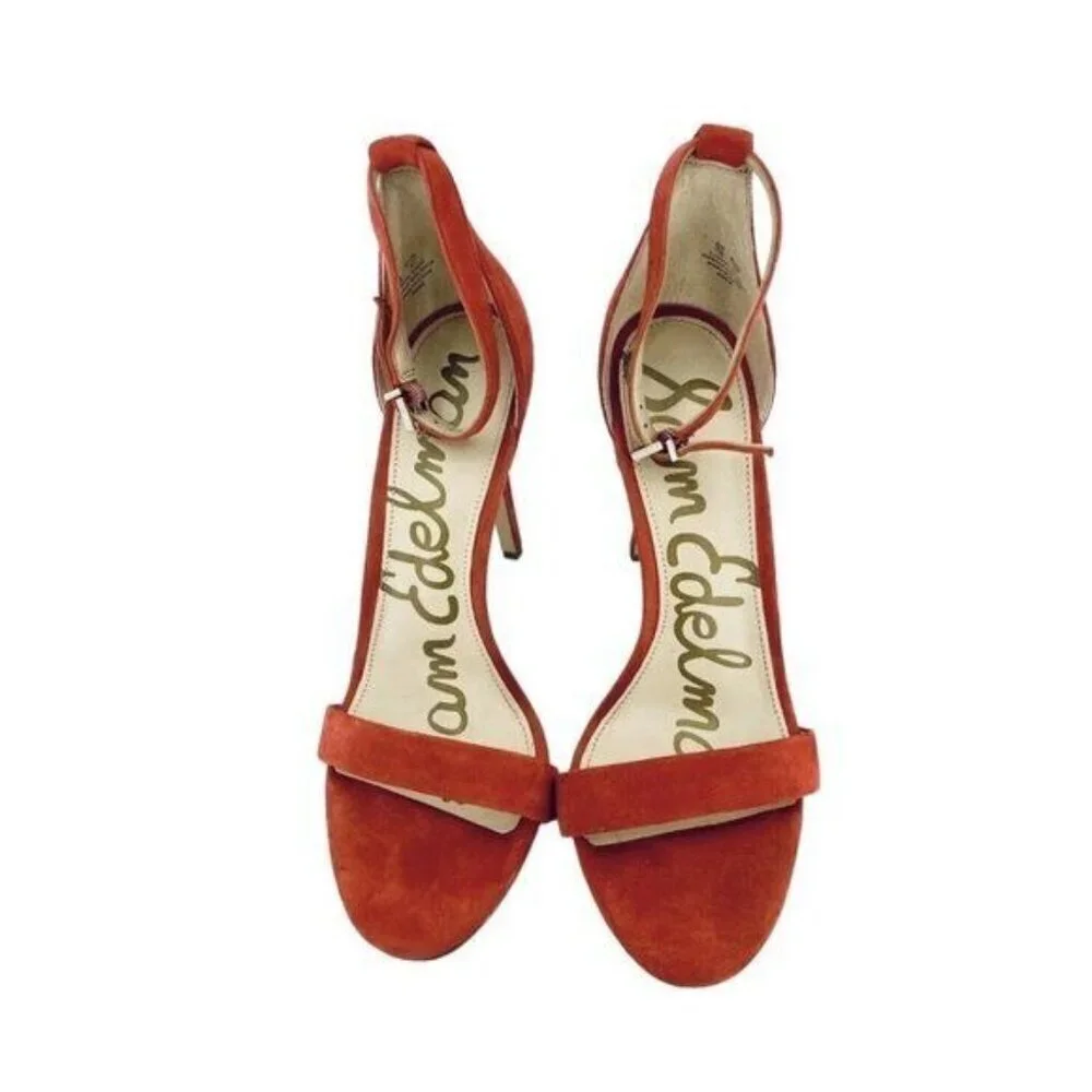 Sam Edelman Heels Orange Suede Leather Ankle Strap Stiletto Sandals SZ 7​​​